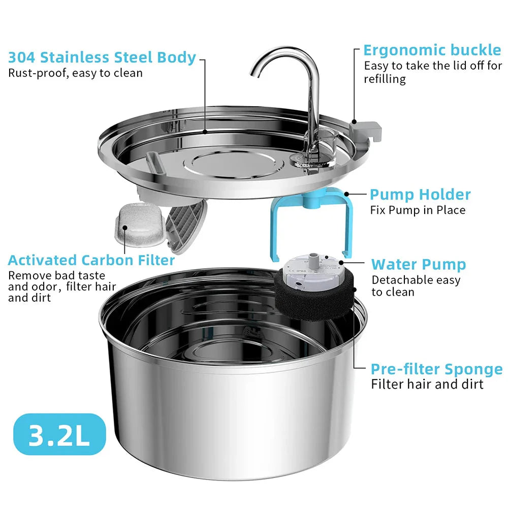 Paws and Splash - Stainless Steel Cat Water Fountain