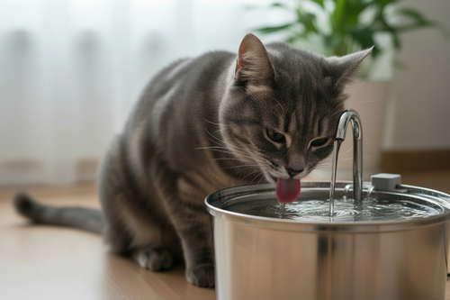 Cat with tongue in water